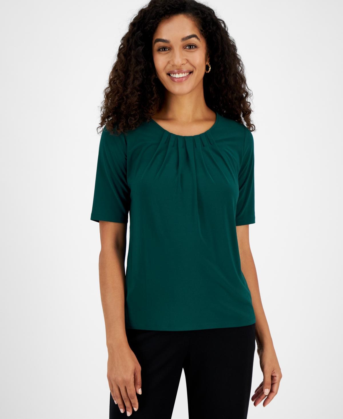 Kasper Womens Crewneck Elbow-Length-Sleeve Blouse Product Image