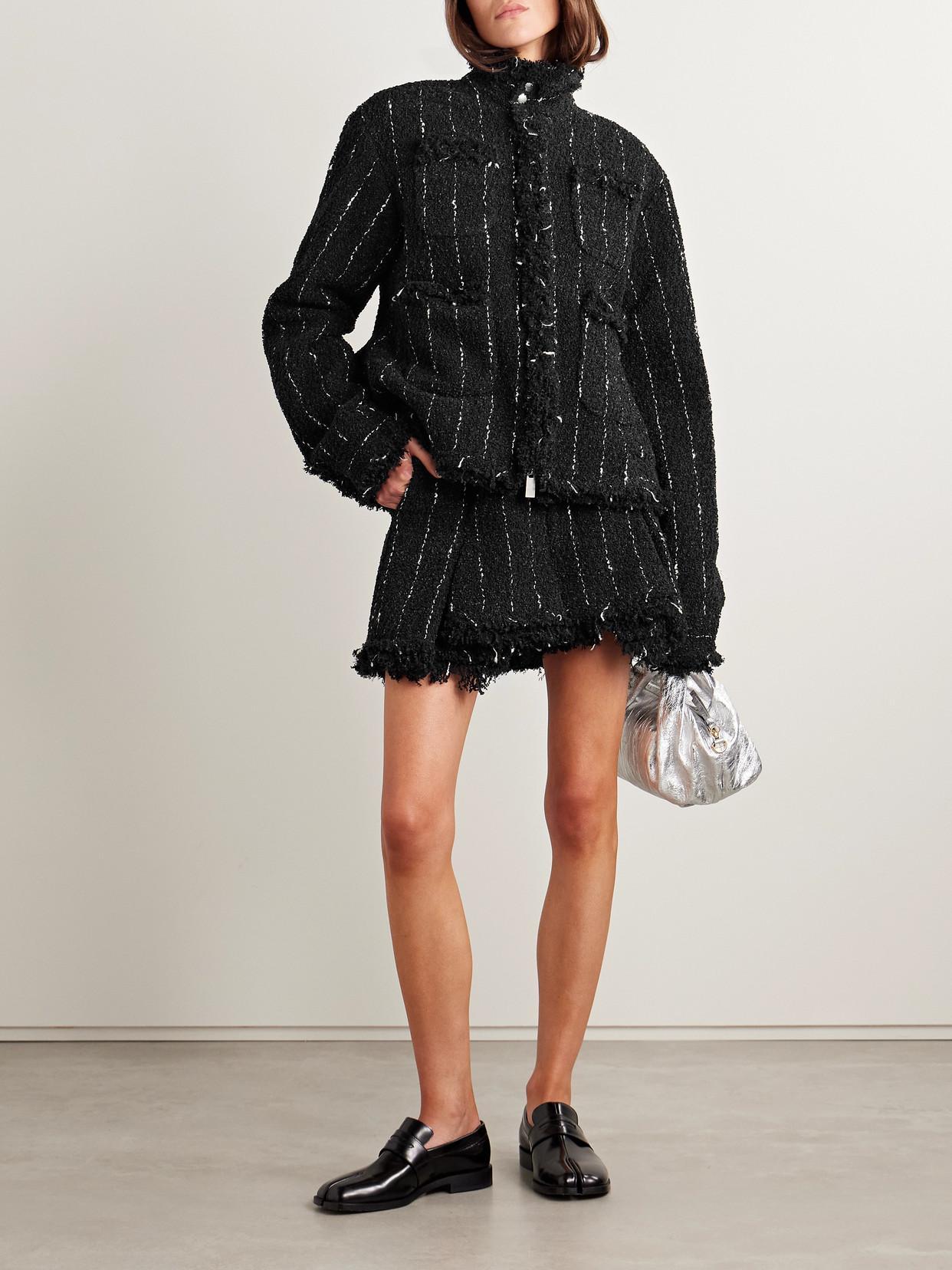 SACAI Pinstriped Bouclé Shorts In Black Product Image