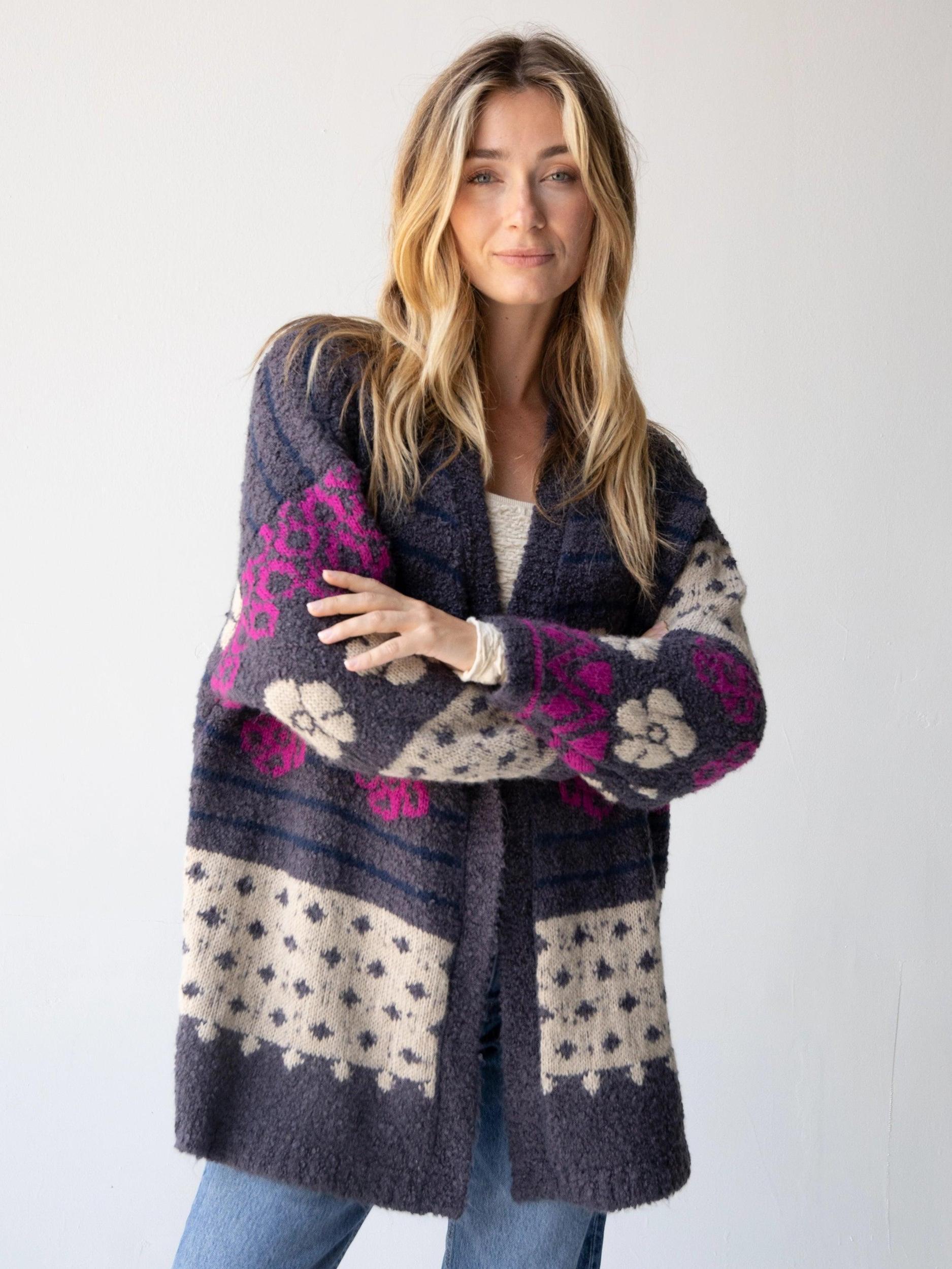 Calla Jacquard Cardigan Sweater - Charcoal Product Image