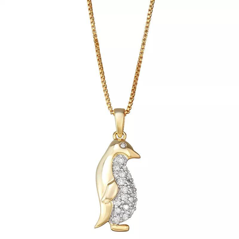 14k Gold Over Silver 1/4 Carat T.W. Diamond Penguin Pendant, Womens Silver Tone Product Image