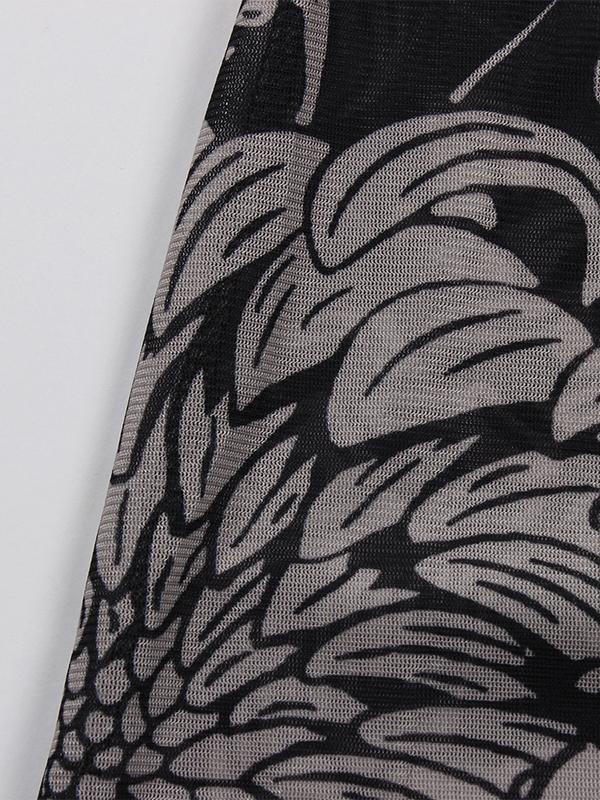 Long Sleeves Skinny Printed See-Through Split-Joint High Neck Evening Dresses Maxi Dresses Product Image