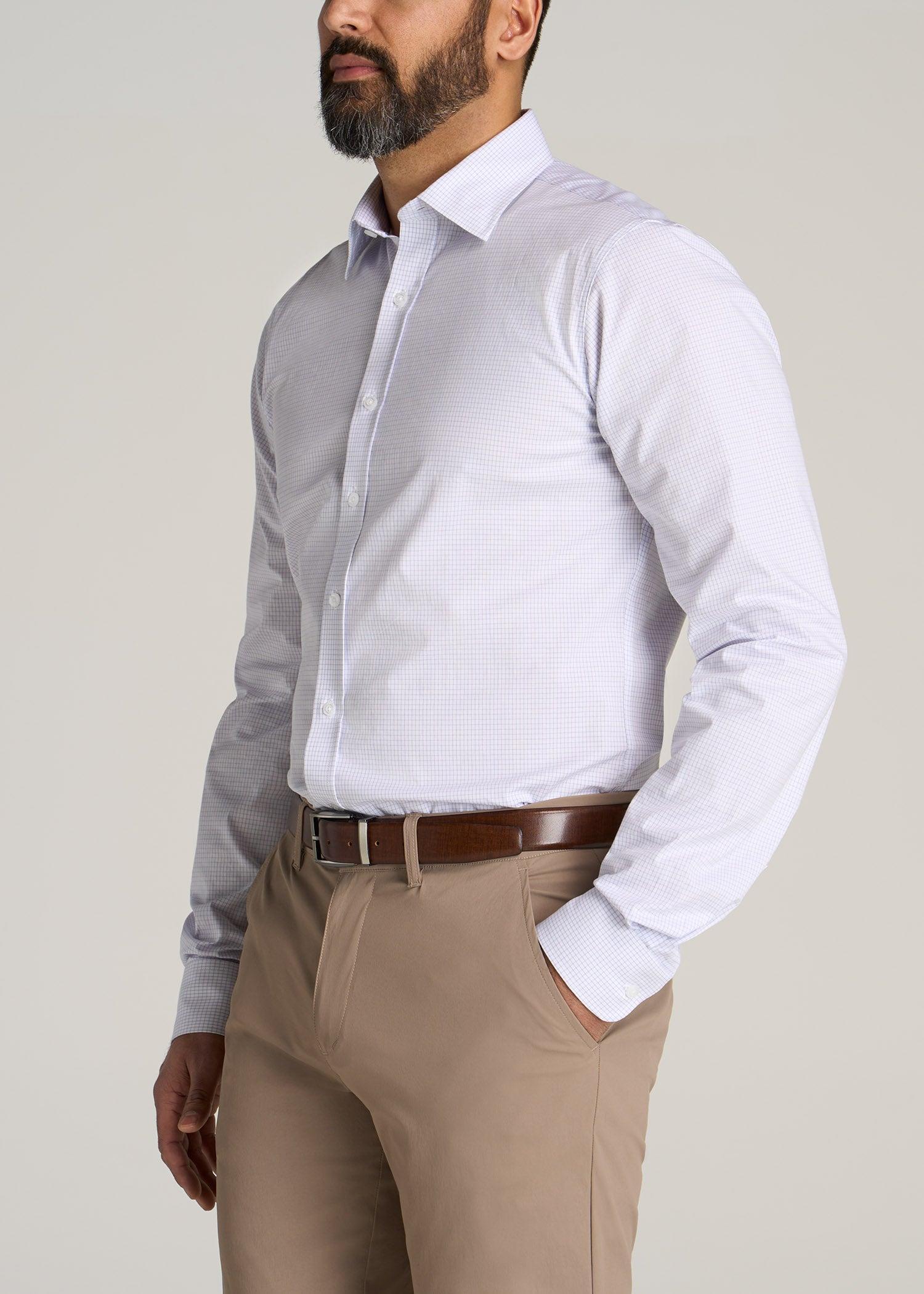 Oskar Button-Up Dress Shirt for Tall Men in Iris Mini Check Product Image