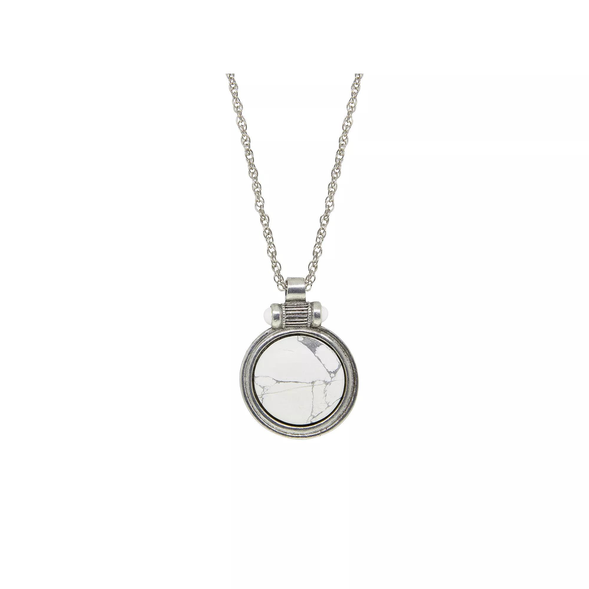 1928 Silver Tone White Howlite Pendant Necklace, Womens Product Image