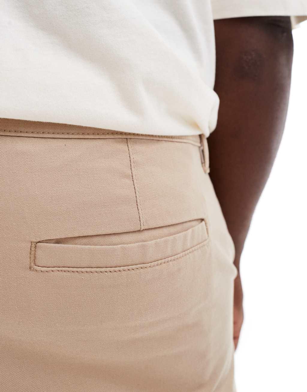 ASOS DESIGN slim stretch chino shorts in stone Product Image