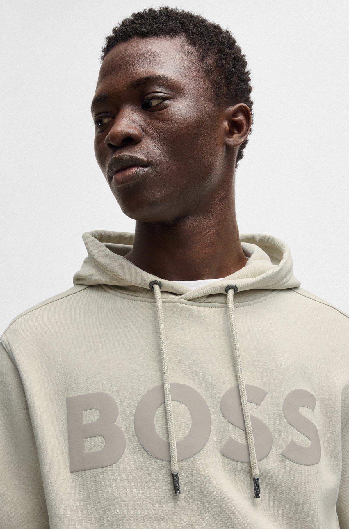 BOSS - Relaxed-fit hoodie in cotton terry with large logo - Light Beige Product Image