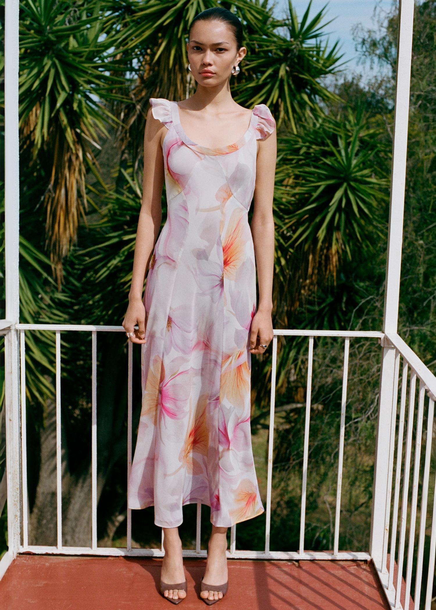 Floral dress with ruffle detail - Women | MANGO USA Product Image