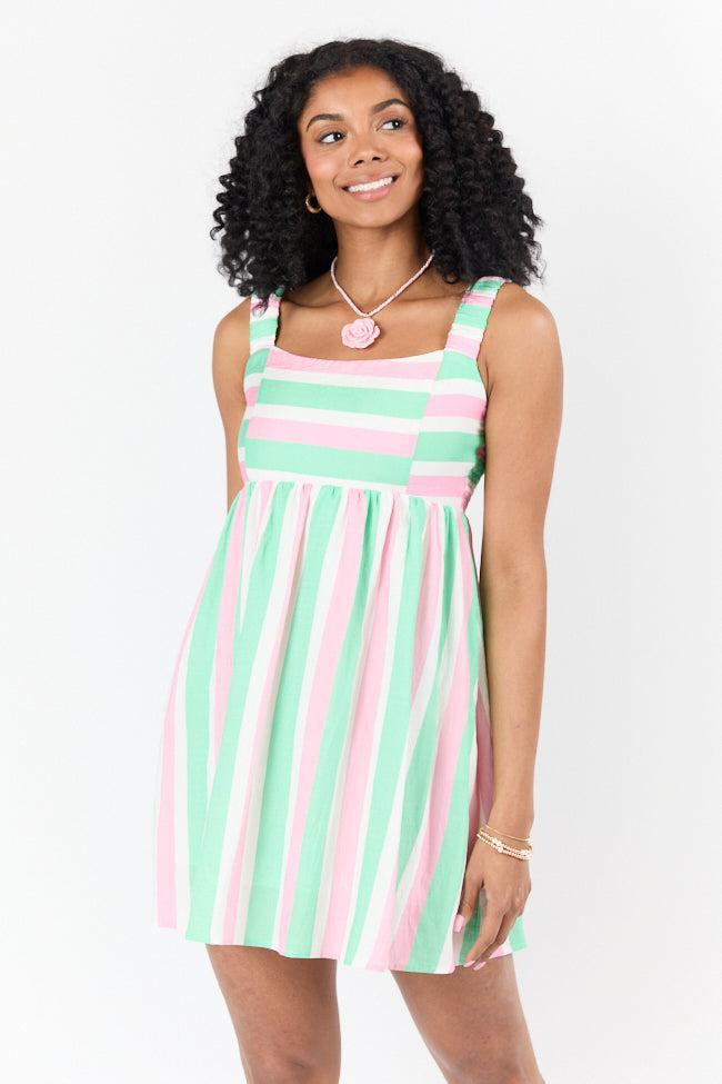 All My Life Pink and Green Striped Mini Dress FINAL SALE Product Image
