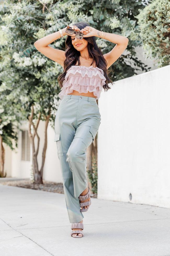Can't Ignore You Olive Faux Leather Cargo Pants FINAL SALE Product Image
