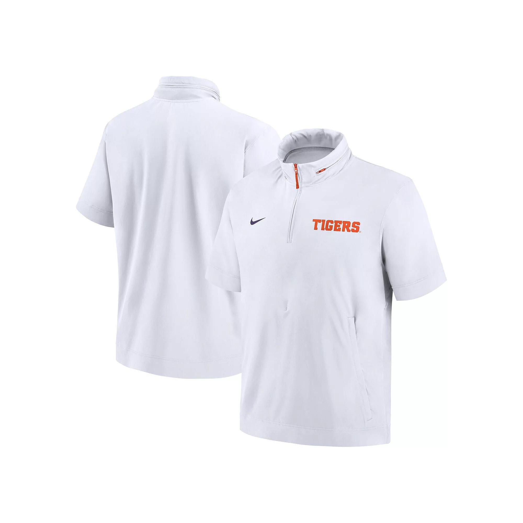 Men's Nike White Clemson Tigers 2024 Sideline Coach Short Sleeve Half-Zip Hoodie Jacket, Size: Medium Product Image