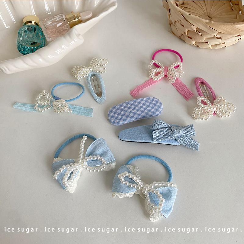 Bow Faux Pearl Hair Clip Set Product Image