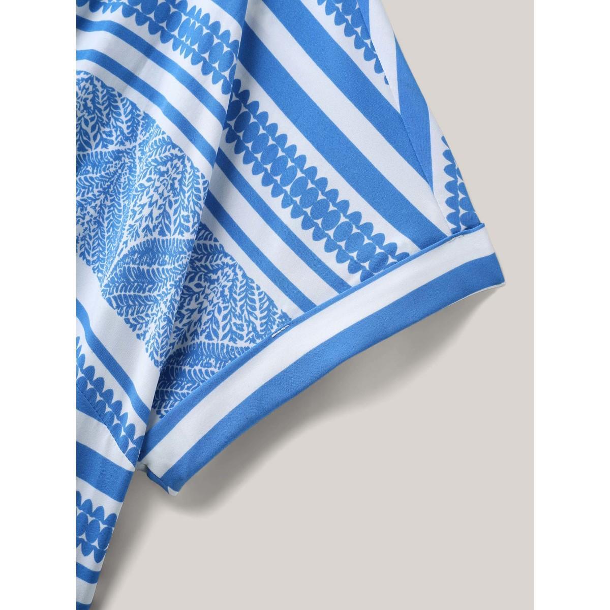 Plus Size Nautical Stripes Belted Pockets Maxi Dress Skyblue Women Round Neck Cap Sleeve Curvy BloomChic 18-20/2X Product Image
