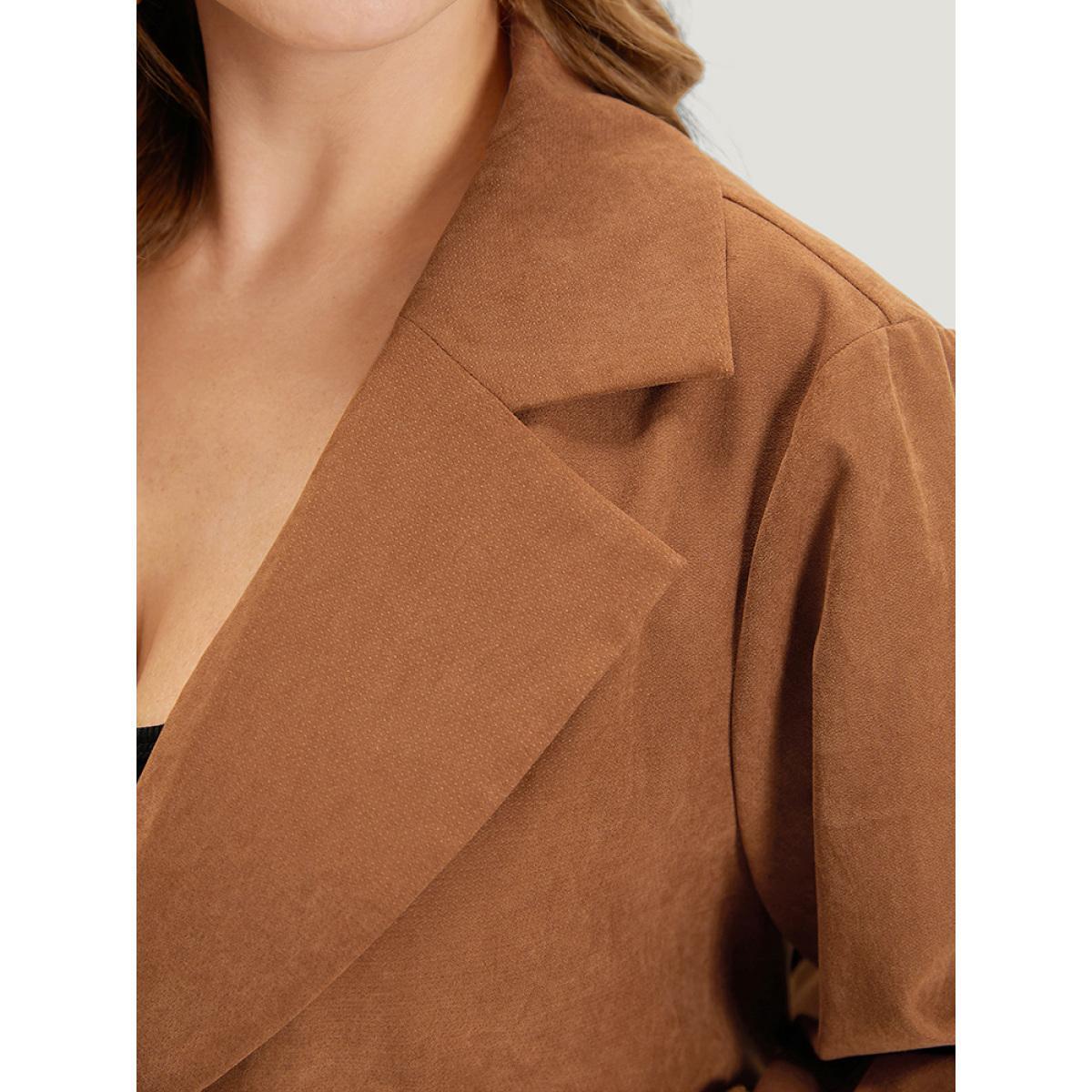 Plus Size Plain Corduroy Belted Bowknot Roll Tab Sleeve Coat Women Bronze Casual Plain Ladies Dailywear Winter Coats BloomChic 26/4X Product Image