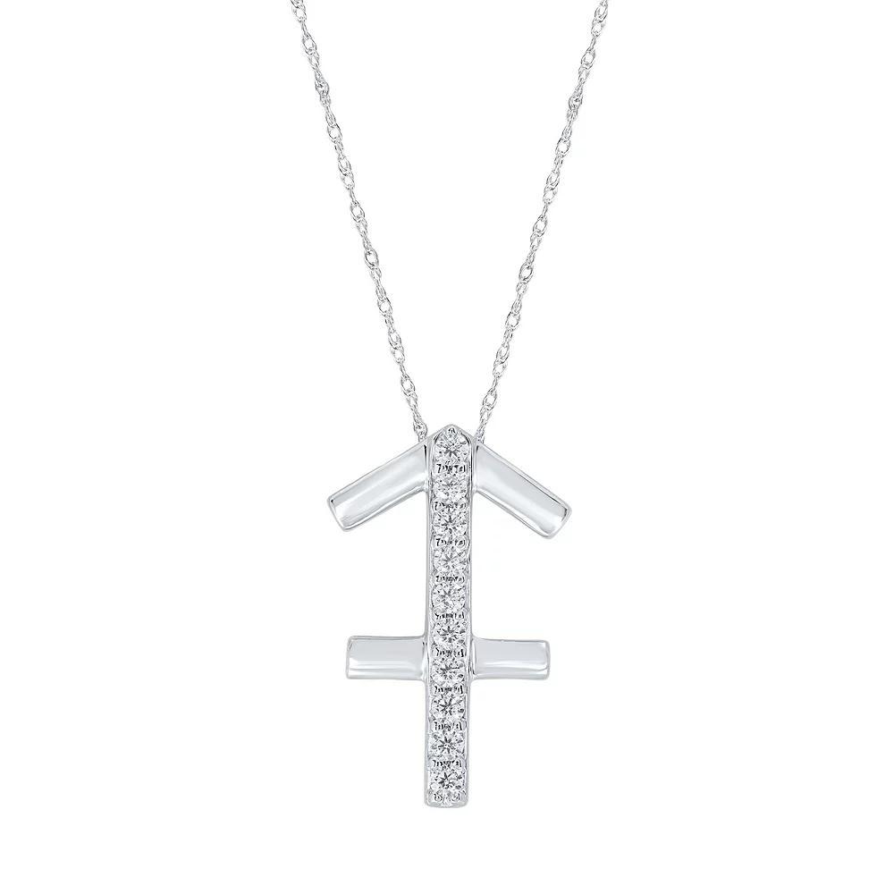 Sterling Silver 1/10 Carat T.W. Diamond Pave Sagittarius Zodiac Pendant Necklace, Women's, Silver Tone Product Image