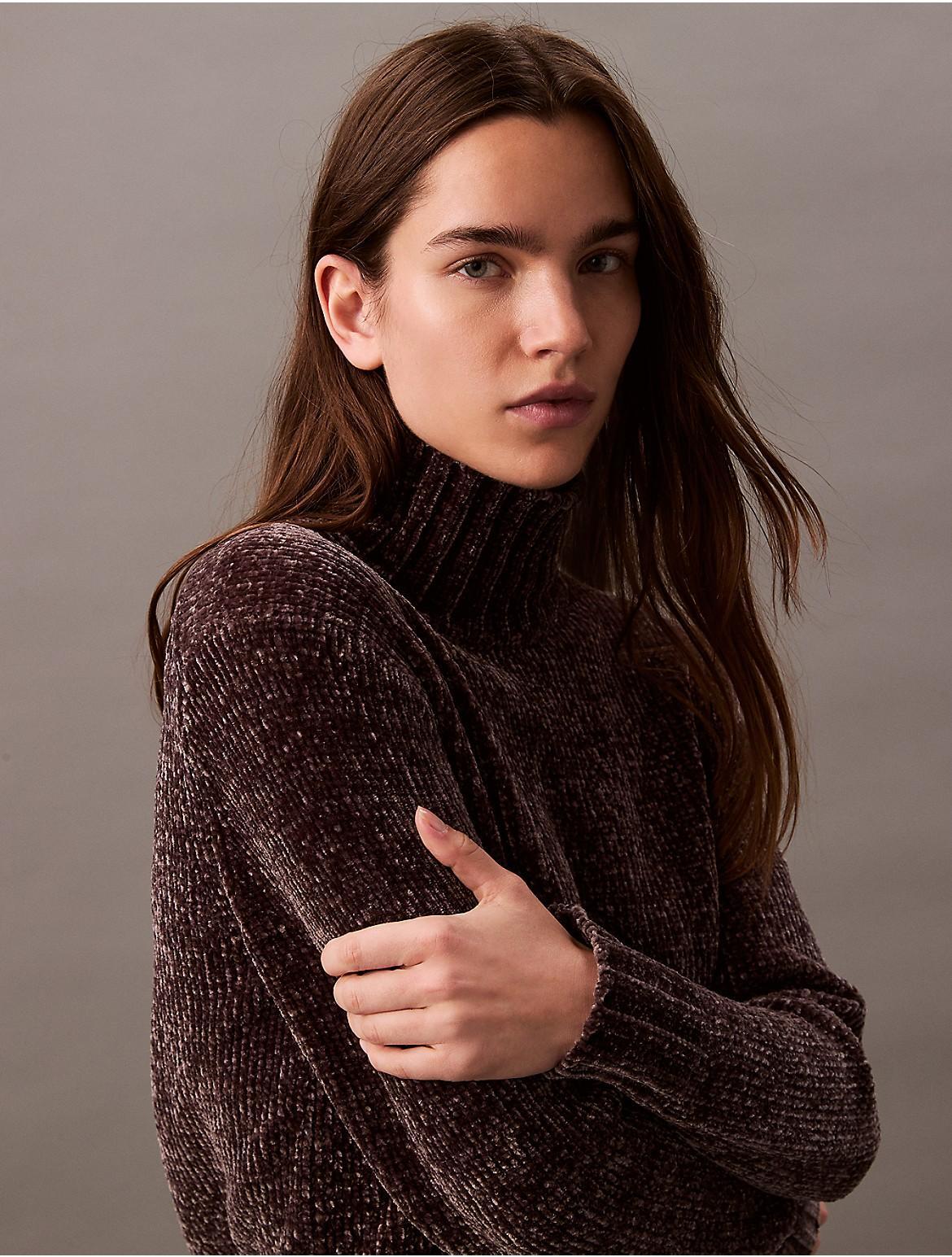 Calvin Klein Womens Chenille Relaxed Turtleneck Sweater - Grey Product Image