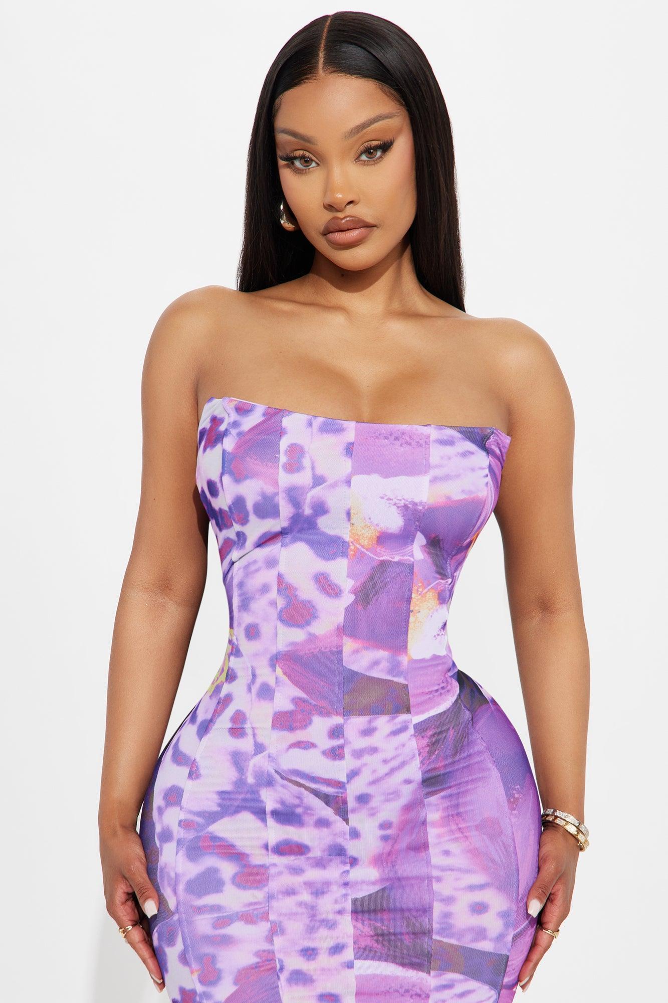 Leona Floral Mesh Midi Dress - Purple/combo Product Image