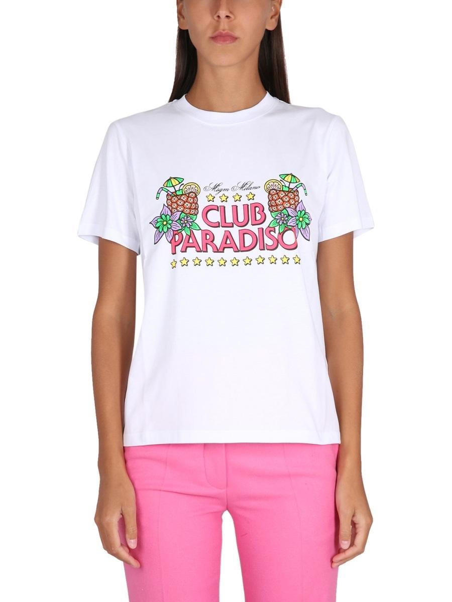 MSGM Graphic-print Cotton T-shirt In White Product Image