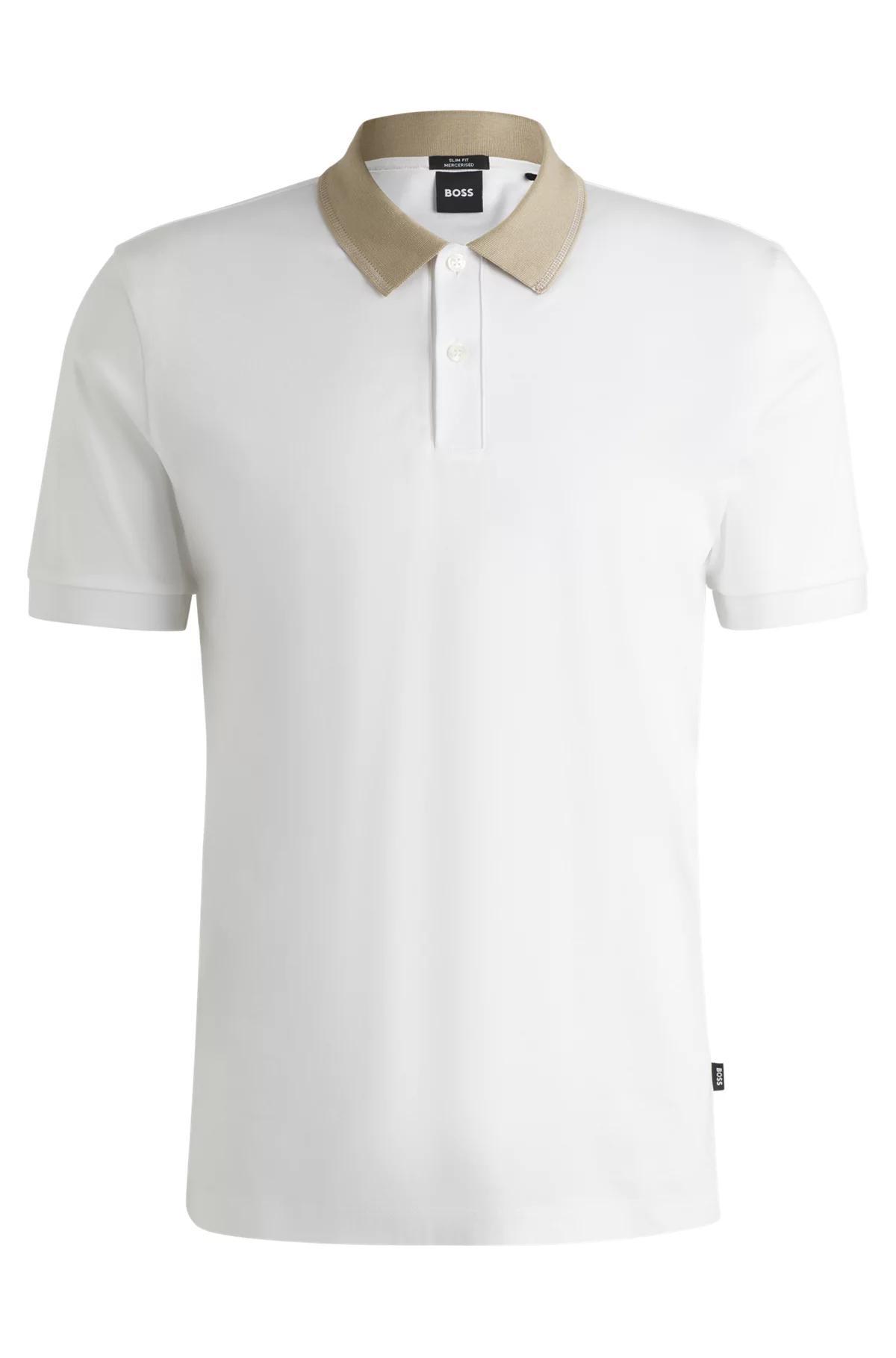 Mercerized-cotton slim-fit polo shirt with collar stripe Product Image
