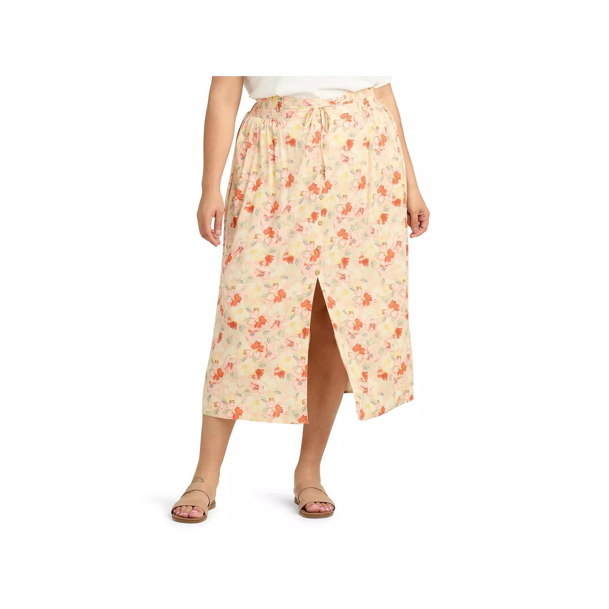 Plus Size AB Studio Pull-On Split-Front Skirt, Women's, Size: 4XL, Peach Orange Floral Product Image