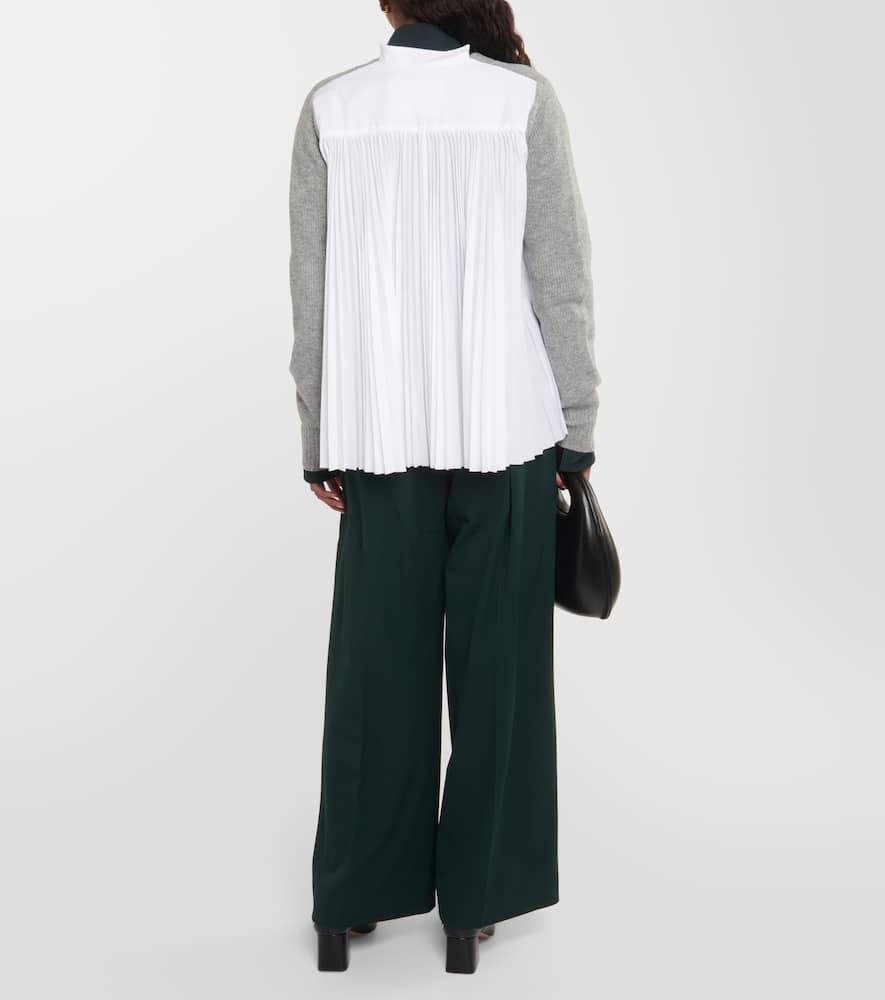 SACAI Grey & White Pleated Back Cardigan In Light Grey Product Image