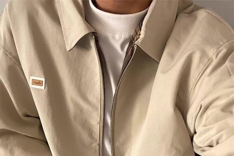 Collar Plaid Panel Applique Zip Jacket Product Image