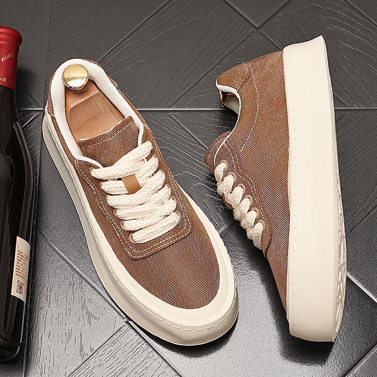 Canvas Lace-Up Platform Sneakers Product Image