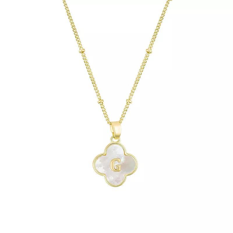 Adornia 14k Gold Plated Mother-of-Pearl Initial Clover Necklace, Womens Product Image