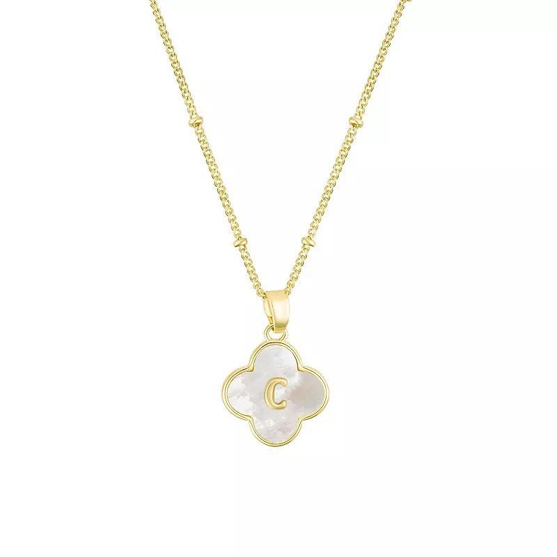 Adornia 14k Gold Plated Mother-of-Pearl Initial Clover Necklace, Womens Product Image