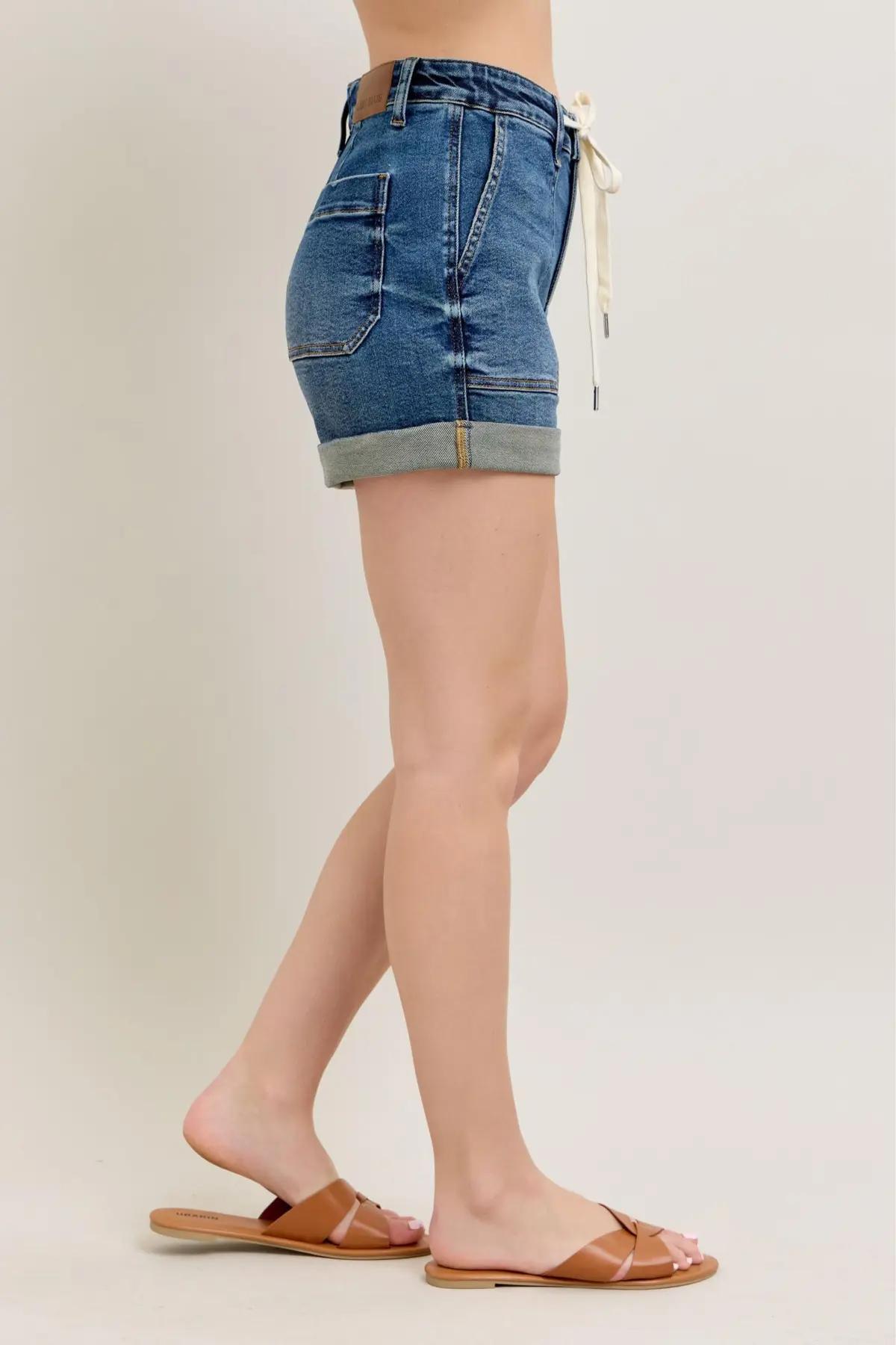 JUDY BLUE HI WAIST DARK DEN CUFF JOGGER SHORTS Product Image