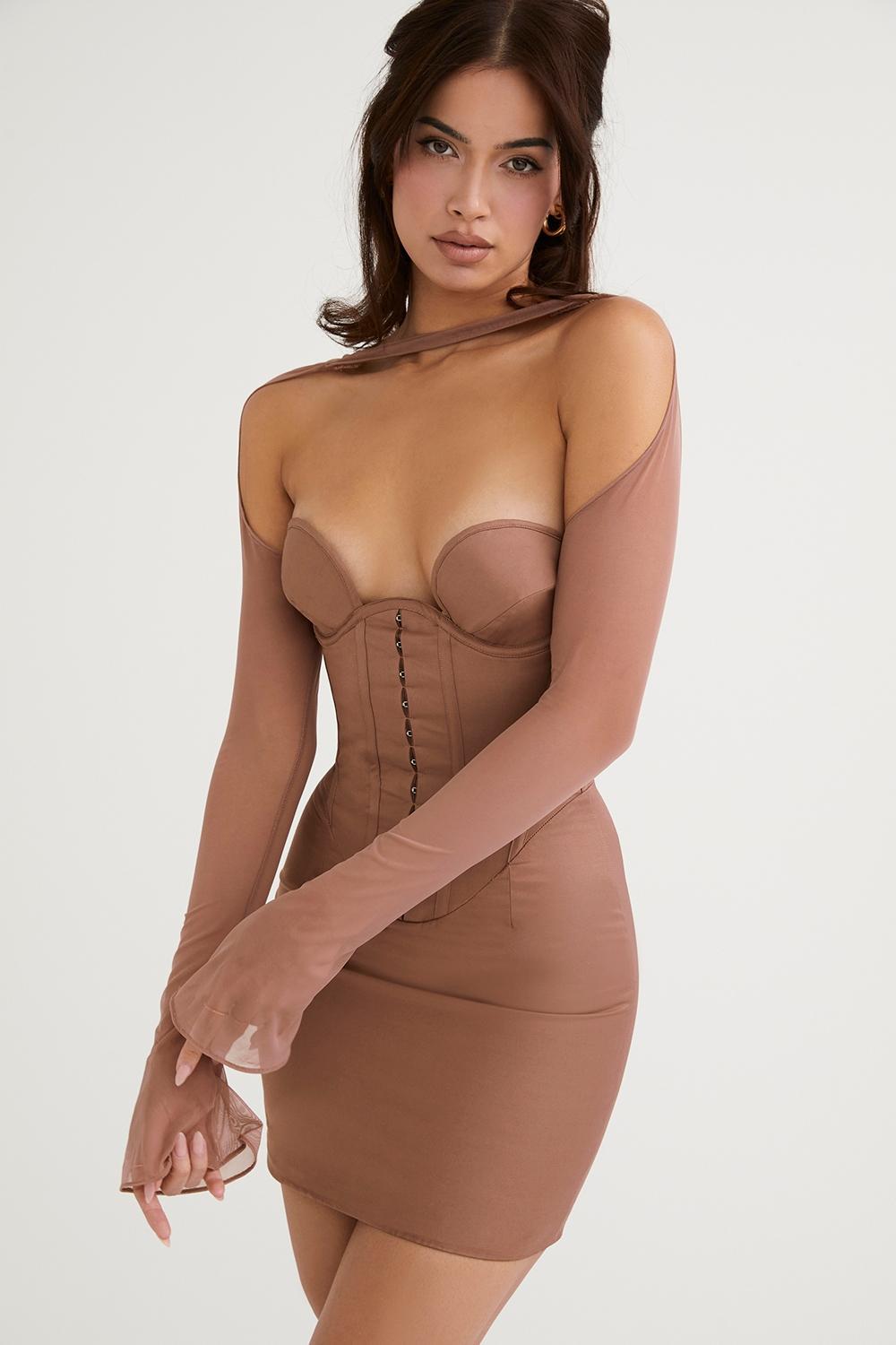 Mayara  mocha structured corset mini dress - sale Product Image