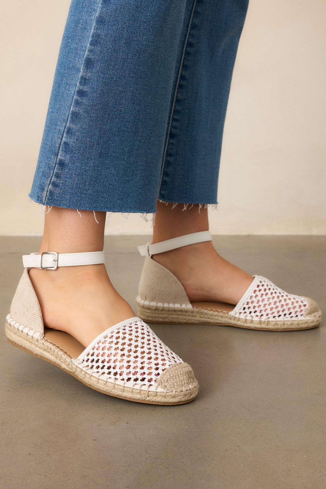 When She Walks In Ivory Ankle Strap Espadrille Flats Product Image