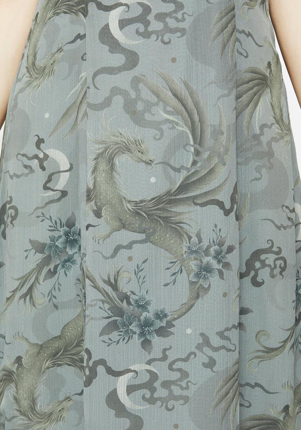 Sapphira Dragon Print Chiffon Midaxi Slip Dress Product Image