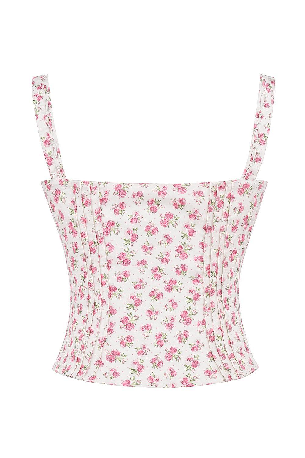 Chicca White Rosebud Print Top Product Image