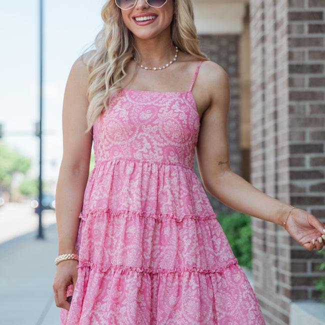 Stick To The Plan Pink Printed Casual Mini Dress SALE Product Image