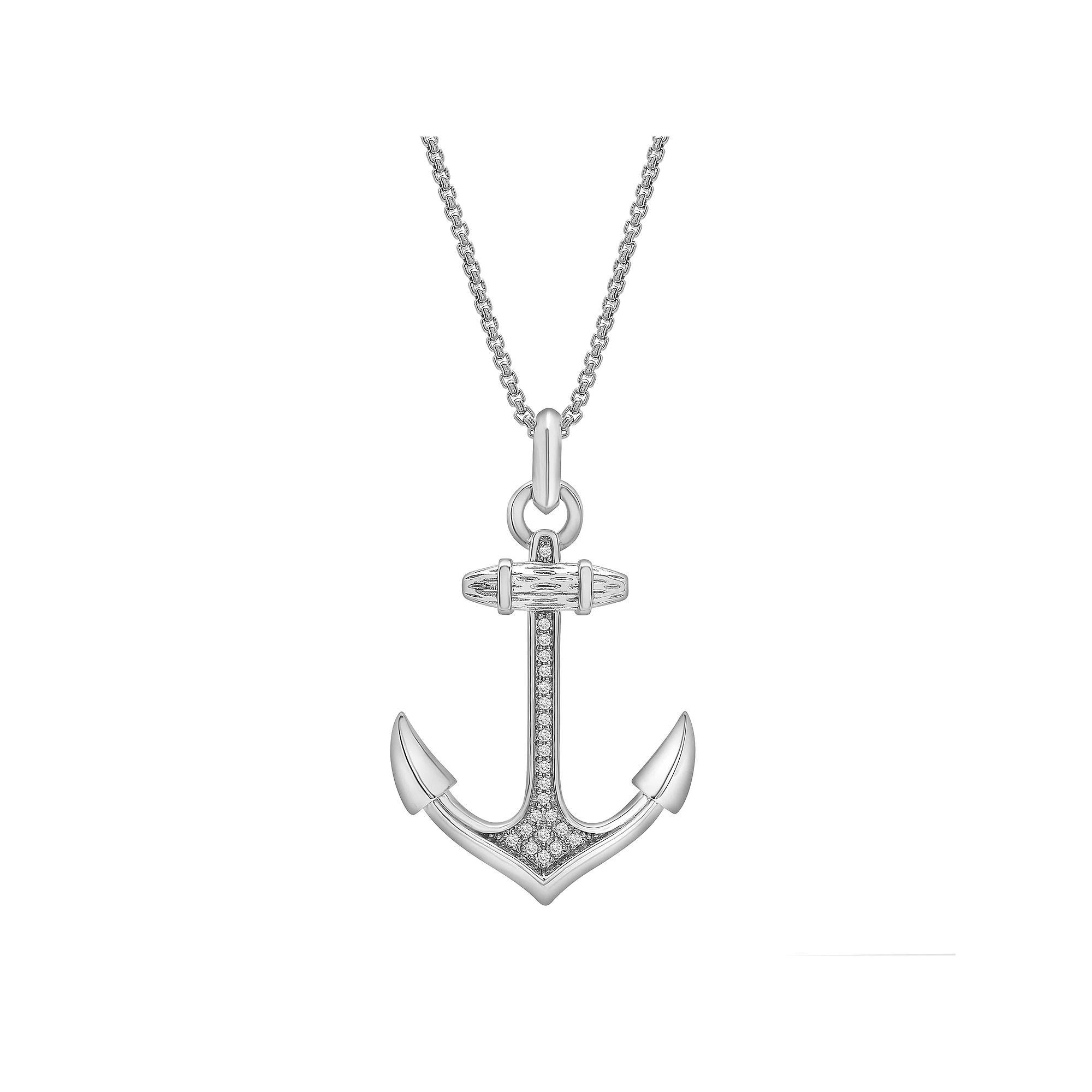 Men's Sterling Silver 1/6 Carat T.W. Diamond Anchor Pendant Necklace, Size: 22" Product Image