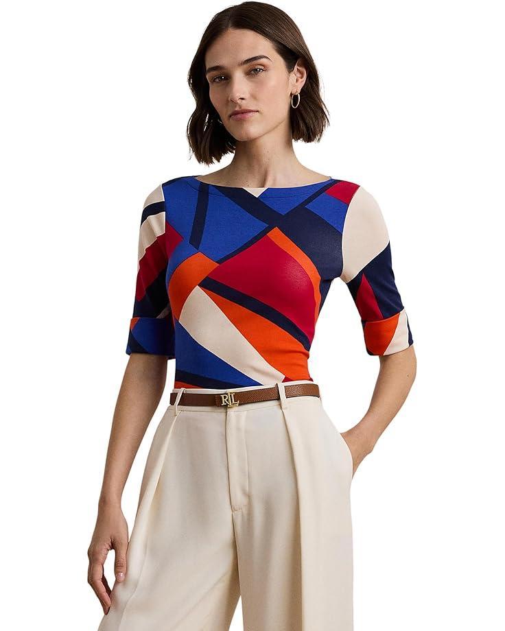 Print Stretch Cotton Boatneck Tee Product Image