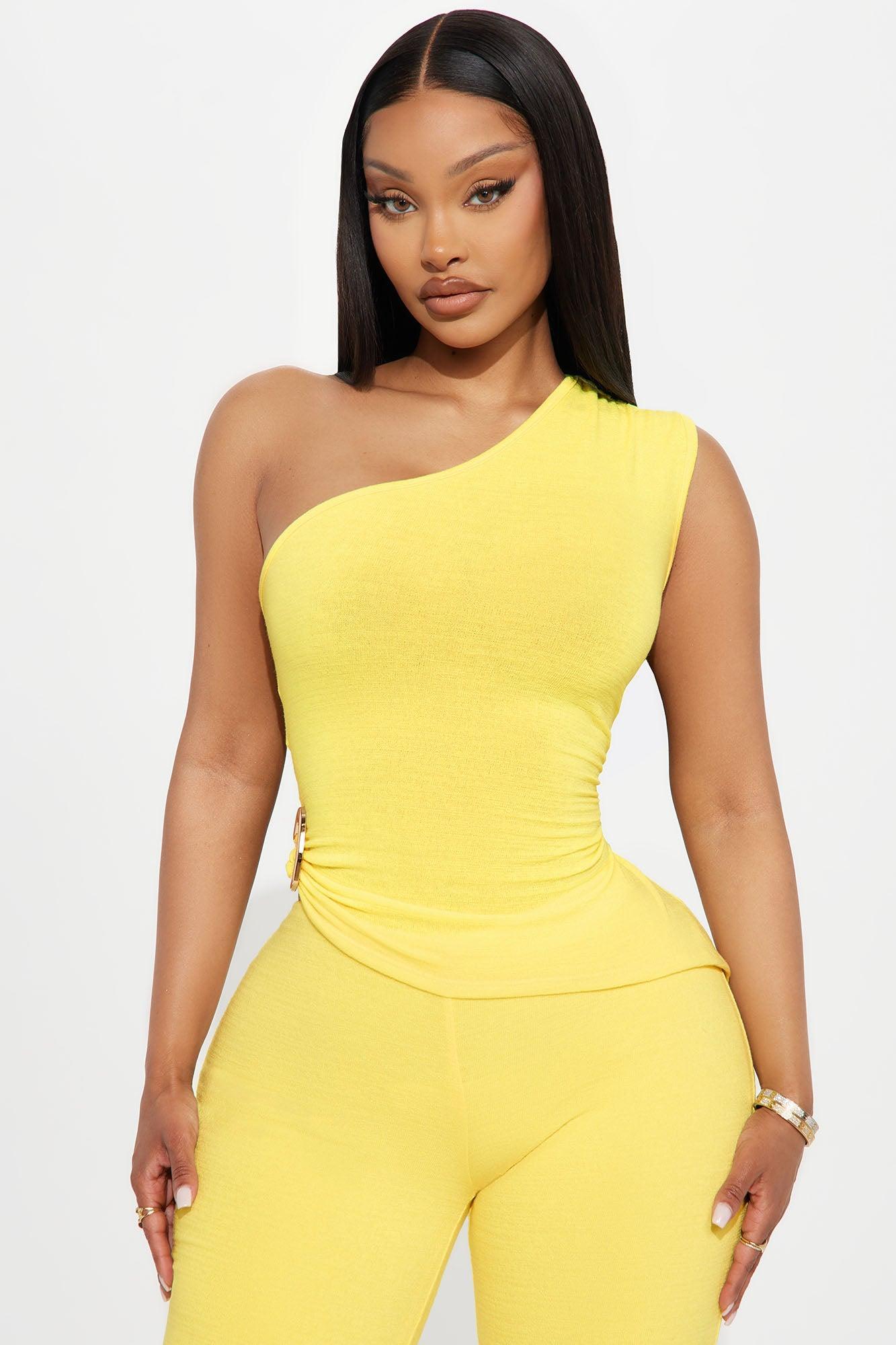 Stella One Shoulder Pant Set - Yellow Product Image