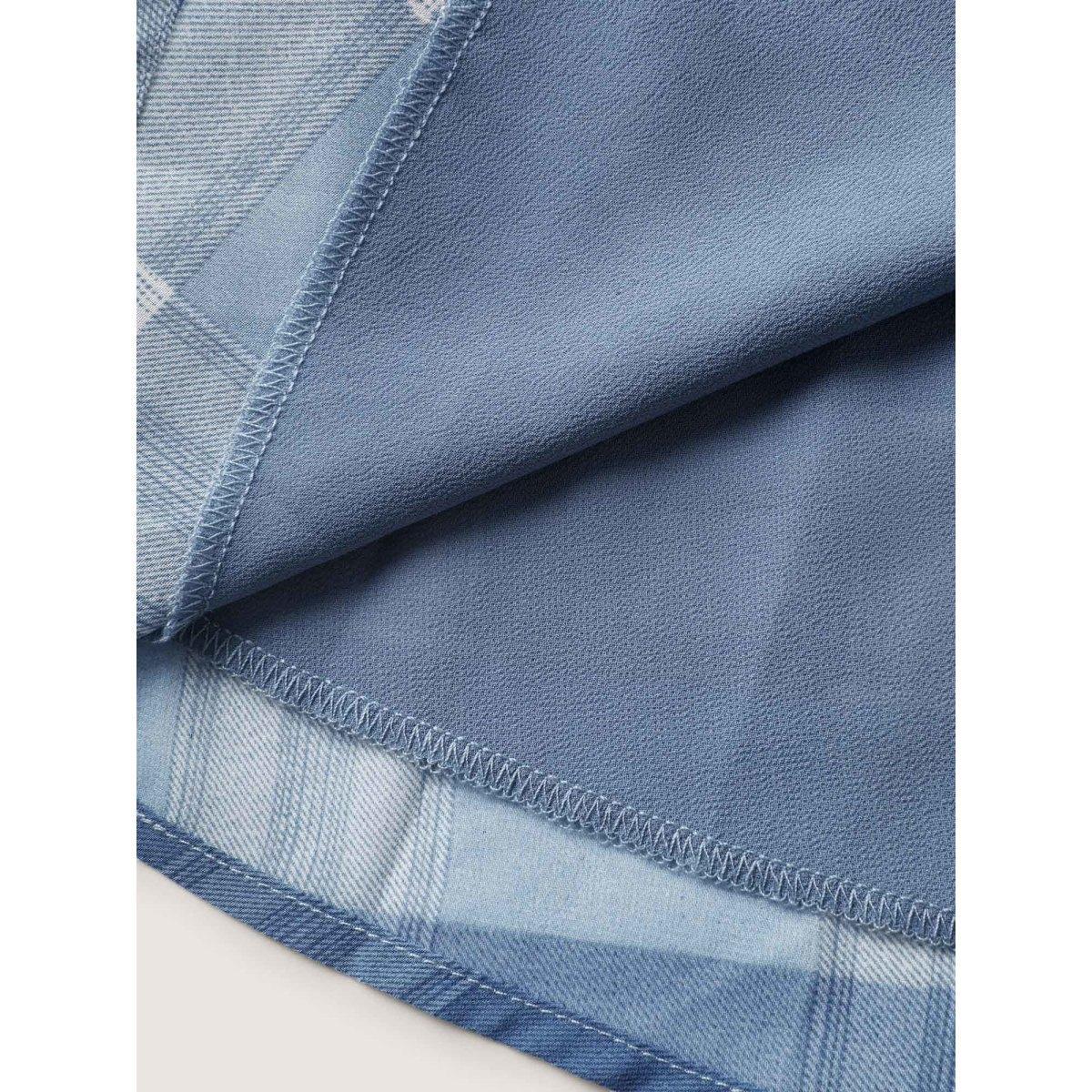 Plus Size Mediumblue Plaid Print Notched Collar Blouse Women Elbow-length sleeve Flat collar with V-notch Everyday-Casual Blouses BloomChic 28/5X Product Image