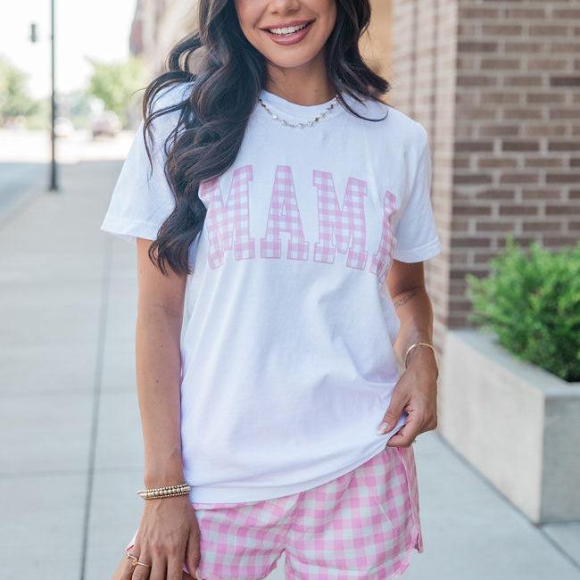 Mama Gingham White Comfort Colors Graphic Tee Product Image