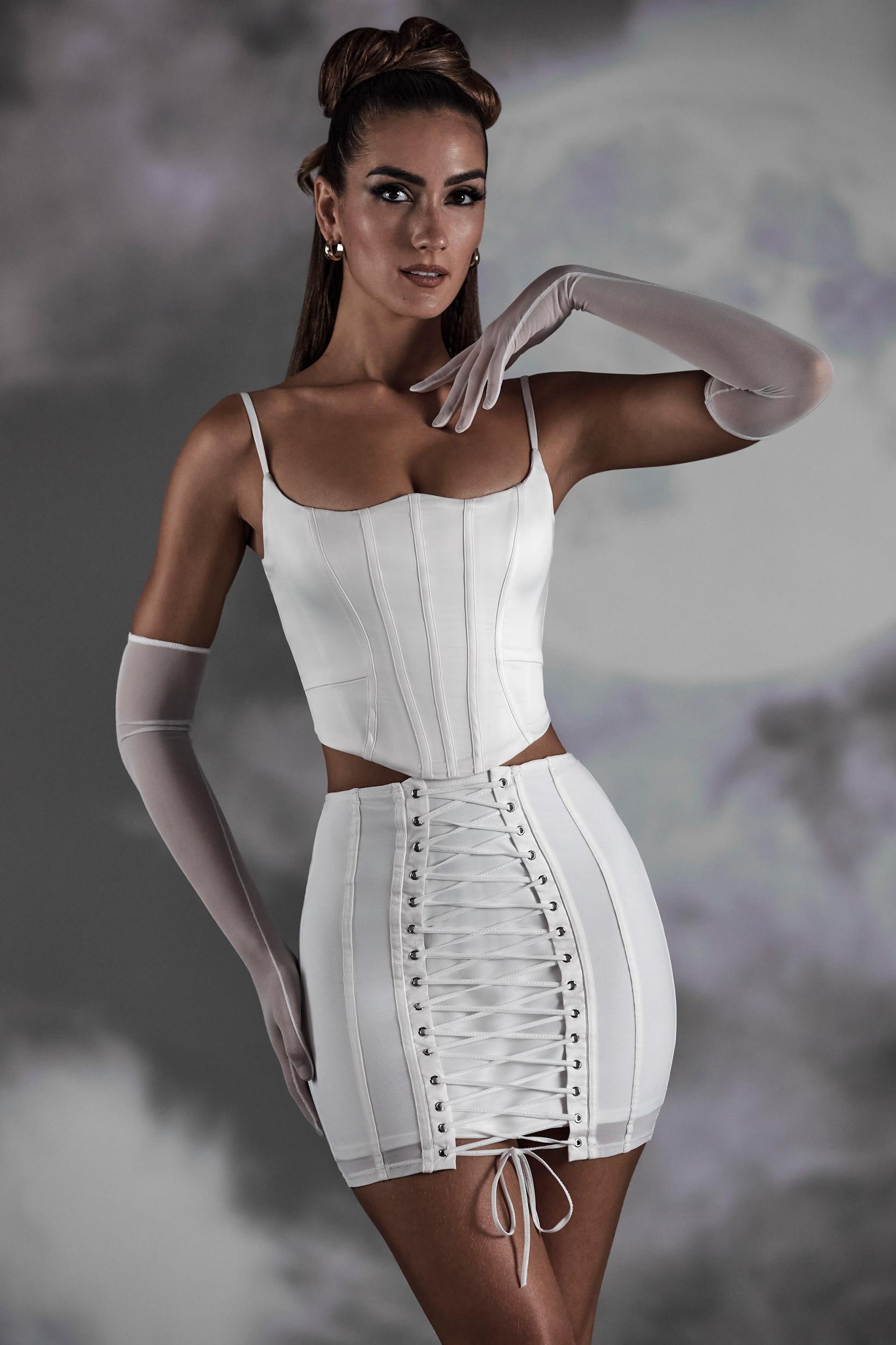 Lace Up Mini Skirt in White Product Image