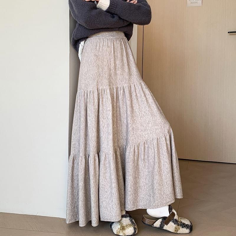 High Rise Tiered Midi A-Line Skirt Product Image