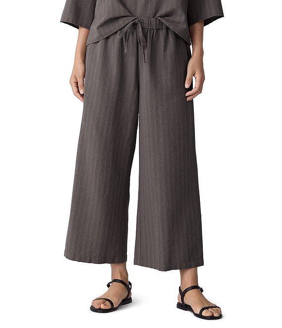 Eileen Fisher Organic Cotton Blend Yarn-Dyed Stripe Elastic Waist Wide Crop Pants Product Image