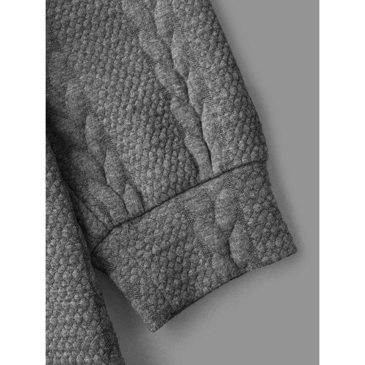 Plus Size Cable Knit V-Neck Ribbed Hem Hoodie Women DimGray Casual Texture Hooded Everyday Sweatshirts BloomChic 18-20/2X Product Image