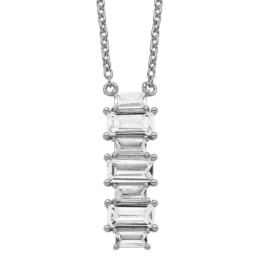 Sophie Miller Sterling Emerald Cut Cubic Zirconia Necklace, Women's, Size: 18" Product Image
