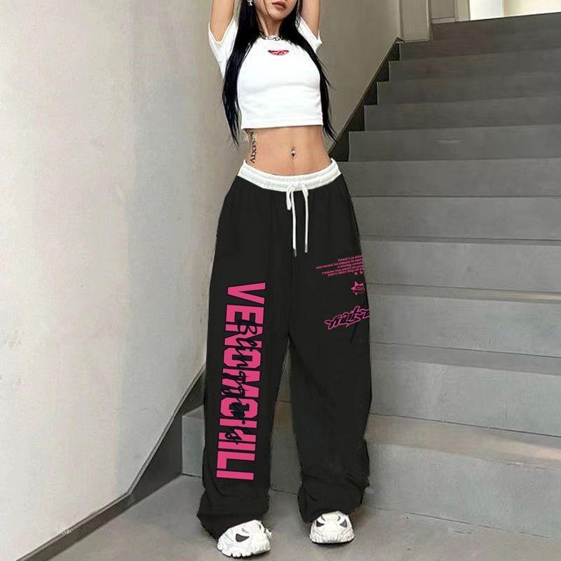 Mid Waist Lettering Wide Leg Sweatpants Product Image