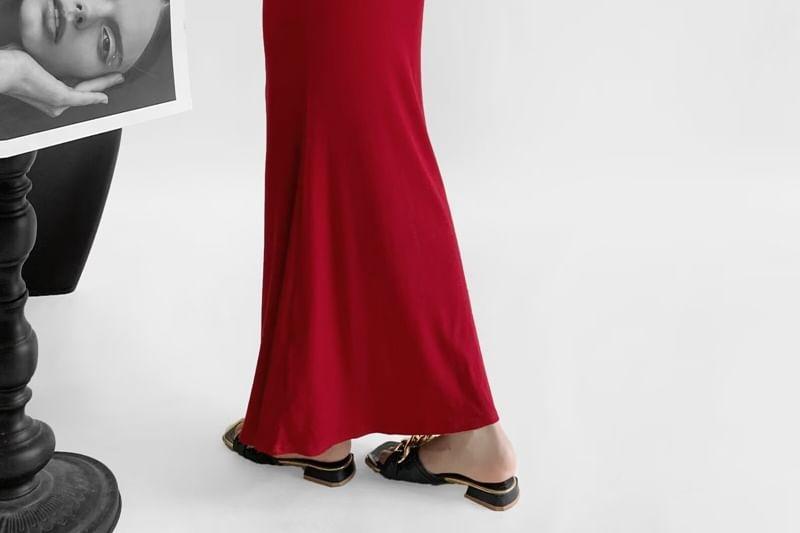 Sleeveless Open Back Plain Maxi Mermaid Dress Product Image