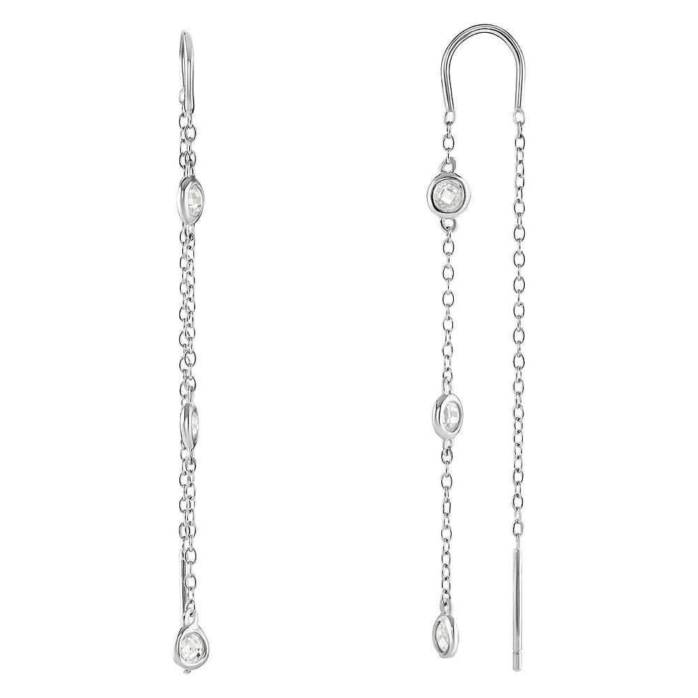 PRIMROSE Sterling Silver Bezel Cubic Zirconia Threader Earrings, Women's Product Image