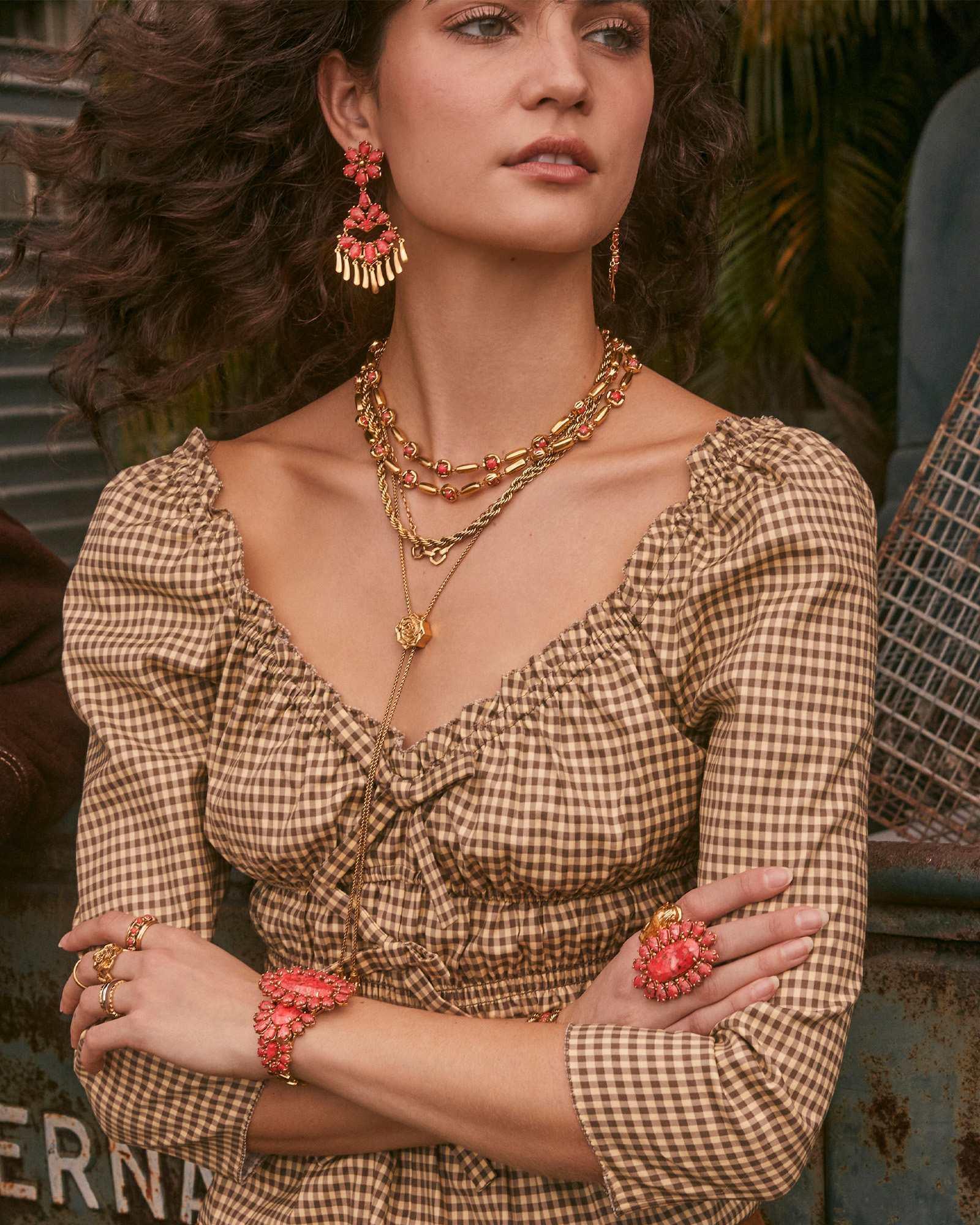 Flynn Vintage Gold Statement Earrings in Bronze Veined Red Magnesite Product Image