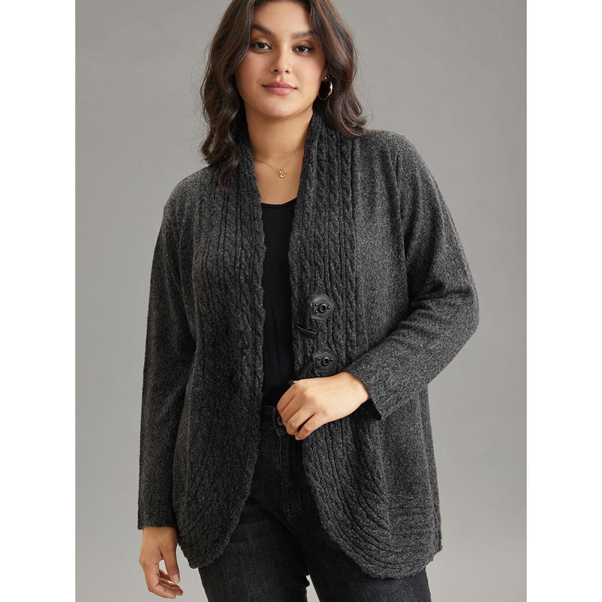 Plus Size Textured Curved Hem Duffle Button Cardigan DimGray Women Casual Loose Long Sleeve Dailywear Cardigans BloomChic 10/M Product Image