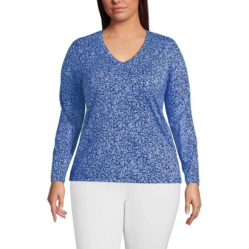 Plus Size Lands' End Long Sleeve Relaxed-Fit Supima Cotton V-Neck Tee, Women's, Size: 3XL, Black Product Image