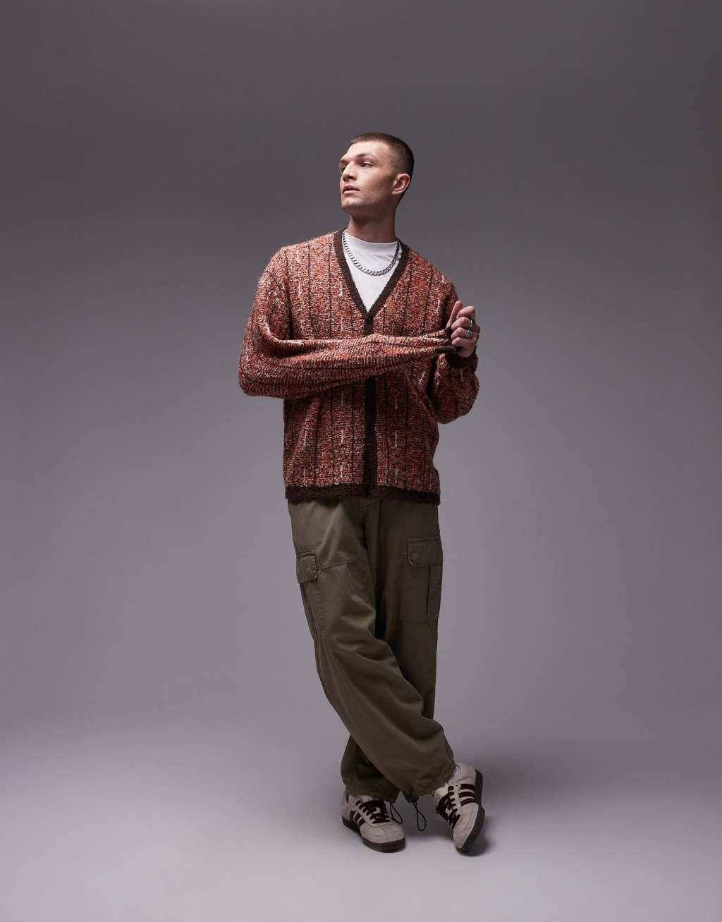 Topman boucle patterned cardigan in orange Product Image